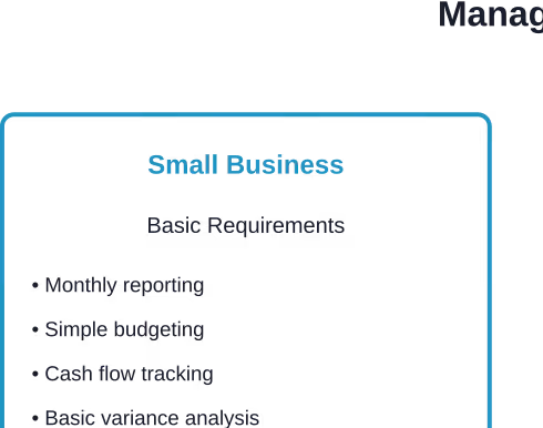 Different business sizes require varying levels of management accounting support and service complexity.