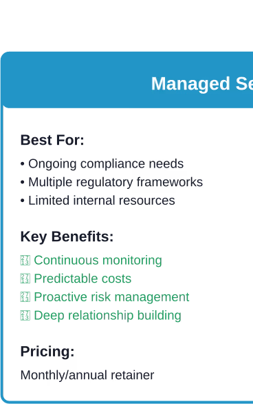 Comparing managed services and project-based engagement models for audit compliance services