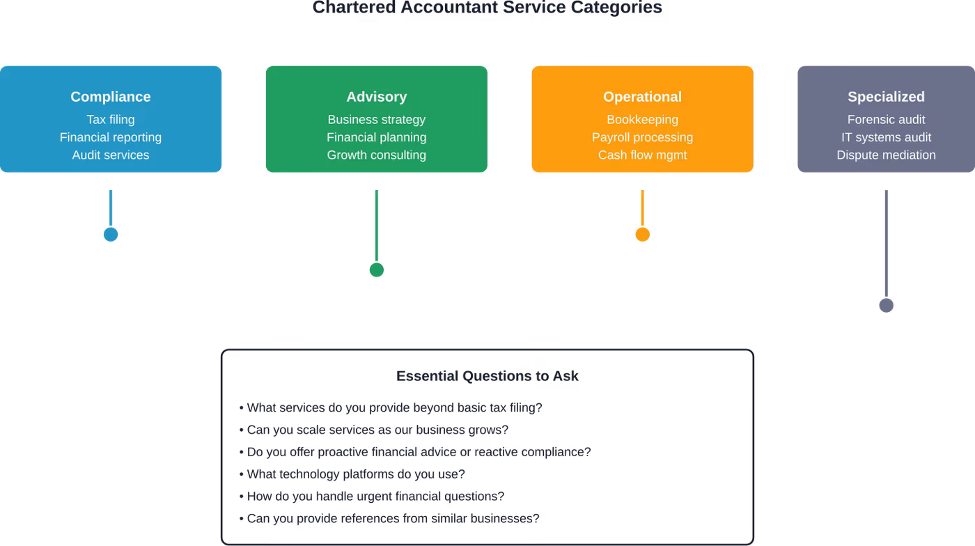 Comprehensive overview of chartered accountant service categories and key evaluation questions