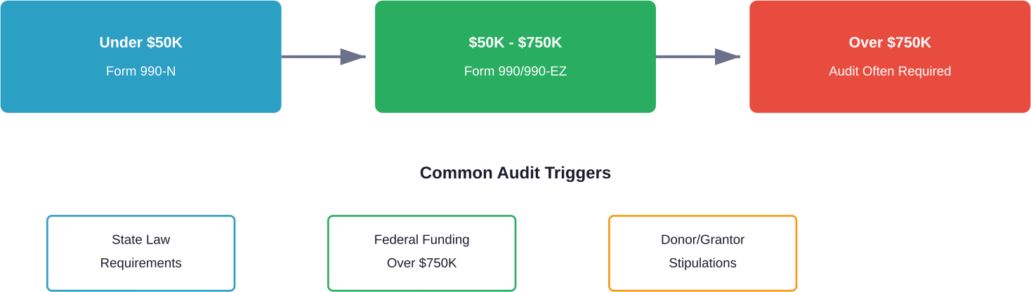 Charity audit requirements increase with organization size and funding sources